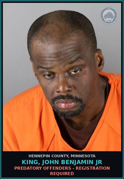 CCW arrest card for KING, JOHN BENJAMIN JR in Hennepin County: PREDATORY OFFENDERS - REGISTRATION REQUIRED