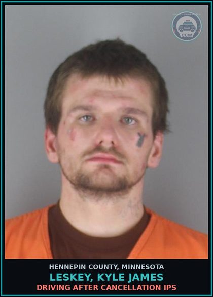 CCW arrest card for LESKEY, KYLE JAMES in Hennepin County: DRIVING AFTER CANCELLATION IPS