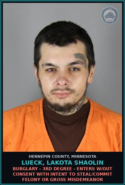 CCW arrest card for LUECK, LAKOTA SHAOLIN in Hennepin County: THEFT-TAKE/DRIVE MOTOR VEHICLE-NO OWNER CONSENT