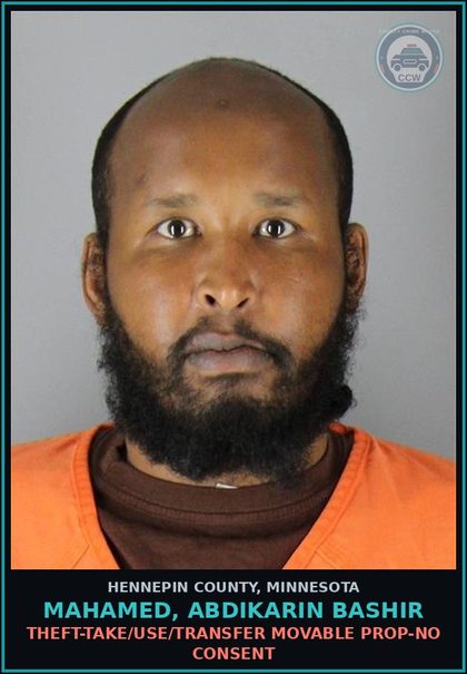CCW arrest card for MAHAMED, ABDIKARIN BASHIR in Hennepin County: THEFT-TAKE/USE/TRANSFER MOVABLE PROP-NO CONSENT