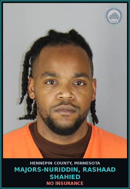 CCW arrest card for MAJORS-NURIDDIN, RASHAAD SHAHIED in Hennepin County: NO INSURANCE