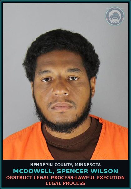 CCW arrest card for MCDOWELL, SPENCER WILSON in Hennepin County: FLEEING A PEACE OFFICER BY A MEANS OTHER THAN A MOTOR VEHICLE