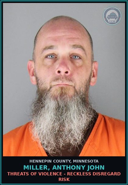 CCW arrest card for MILLER, ANTHONY JOHN in Hennepin County: THREATS OF VIOLENCE - RECKLESS DISREGARD RISK