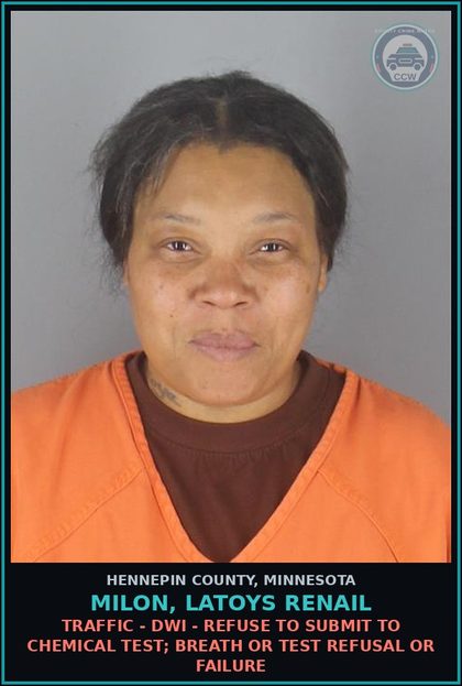 CCW arrest card for MILON, LATOYS RENAIL in Hennepin County: OBSTRUCTING LEGAL PROCESS