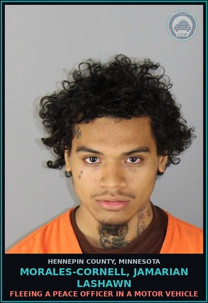 CCW arrest card for MORALES-CORNELL, JAMARIAN LASHAWN in Hennepin County: FLEEING A PEACE OFFICER IN A MOTOR VEHICLE