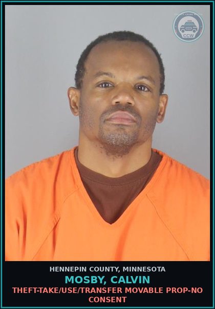 CCW arrest card for MOSBY, CALVIN in Hennepin County: THEFT-TAKE/USE/TRANSFER MOVABLE PROP-NO CONSENT