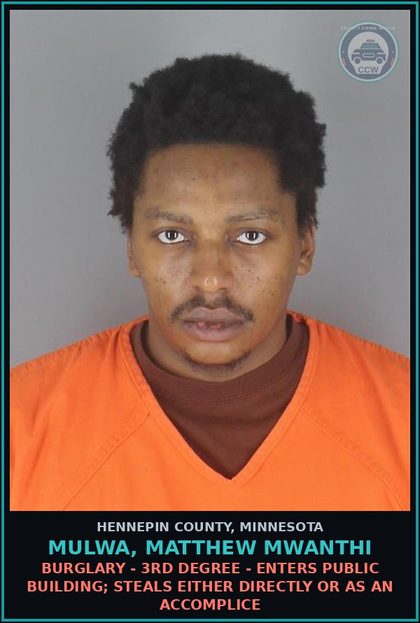 CCW arrest card for MULWA, MATTHEW MWANTHI in Hennepin County: DEPARTMENT OF CORRECTIONS
