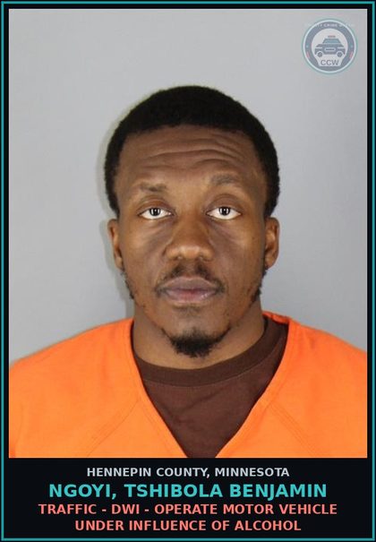 CCW arrest card for NGOYI, TSHIBOLA BENJAMIN in Hennepin County: TRAFFIC - DWI - OPERATE MOTOR VEHICLE UNDER INFLUENCE OF ALCOHOL