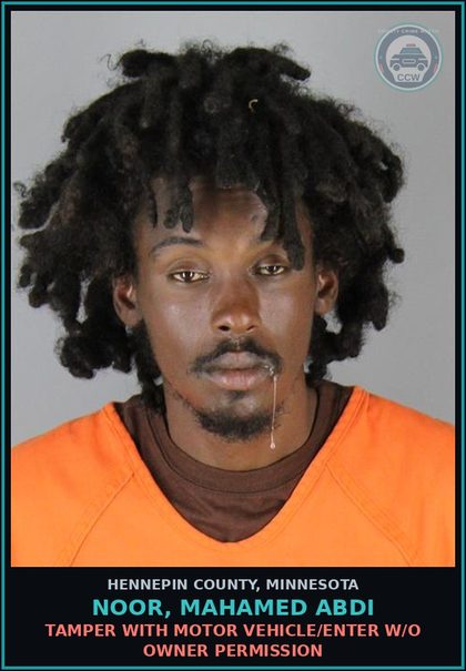 CCW arrest card for NOOR, MAHAMED ABDI in Hennepin County: TAMPER WITH MOTOR VEHICLE/ENTER W/O OWNER PERMISSION