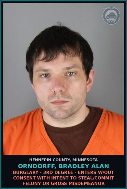 CCW arrest card for ORNDORFF, BRADLEY ALAN in Hennepin County: DAMAGE TO PROPERTY - 1ST DEGREE - VALUE REDUCED OVER $1000