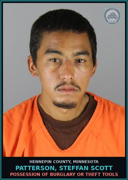 CCW arrest card for PATTERSON, STEFFAN SCOTT in Hennepin County: POSSESSION OF BURGLARY OR THEFT TOOLS