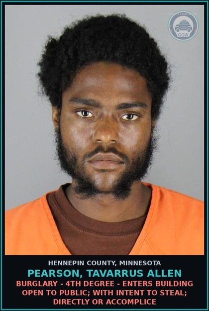 CCW arrest card for PEARSON, TAVARRUS ALLEN in Hennepin County: THEFT-TAKE/USE/TRANSFER MOVABLE PROP-NO CONSENT