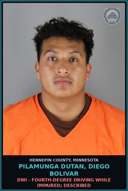 CCW arrest card for PILAMUNGA DUTAN, DIEGO BOLIVAR in Hennepin County: DWI - FOURTH-DEGREE DRIVING WHILE IMPAIRED; DESCRIBED