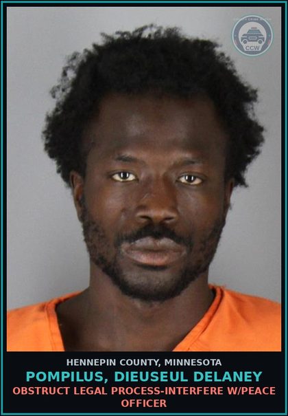 CCW arrest card for POMPILUS, DIEUSEUL DELANEY in Hennepin County: DAMAGE TO PROPERTY - 3RD DEGREE - REDUCE VALUE $501-$1000