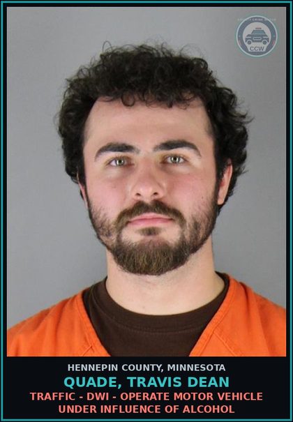 CCW arrest card for QUADE, TRAVIS DEAN in Hennepin County: TRAFFIC - DWI - OPERATE MOTOR VEHICLE UNDER INFLUENCE OF ALCOHOL