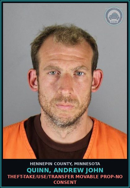 CCW arrest card for QUINN, ANDREW JOHN in Hennepin County: FLEEING A PEACE OFFICER BY A MEANS OTHER THAN A MOTOR VEHICLE