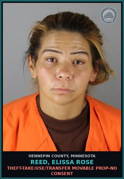CCW arrest card for REED, ELISSA ROSE in Hennepin County: THEFT-TAKE/USE/TRANSFER MOVABLE PROP-NO CONSENT