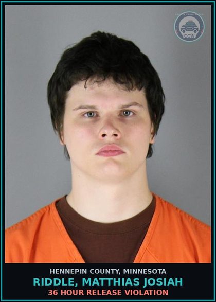 CCW arrest card for RIDDLE, MATTHIAS JOSIAH in Hennepin County: 36 HOUR RELEASE VIOLATION