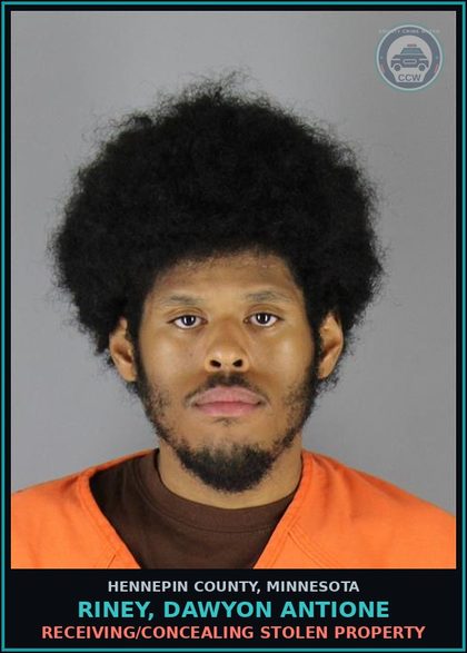 CCW arrest card for RINEY, DAWYON ANTIONE in Hennepin County: RECEIVING/CONCEALING STOLEN PROPERTY