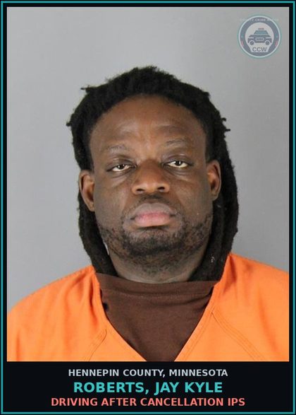 CCW arrest card for ROBERTS, JAY KYLE in Hennepin County: DRIVING AFTER CANCELLATION IPS