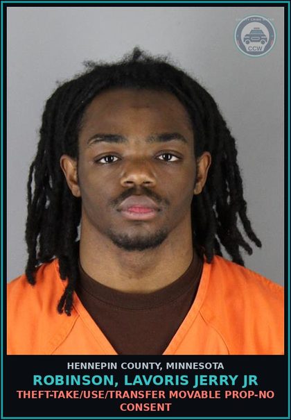 CCW arrest card for ROBINSON, LAVORIS JERRY JR in Hennepin County: THEFT-TAKE/USE/TRANSFER MOVABLE PROP-NO CONSENT