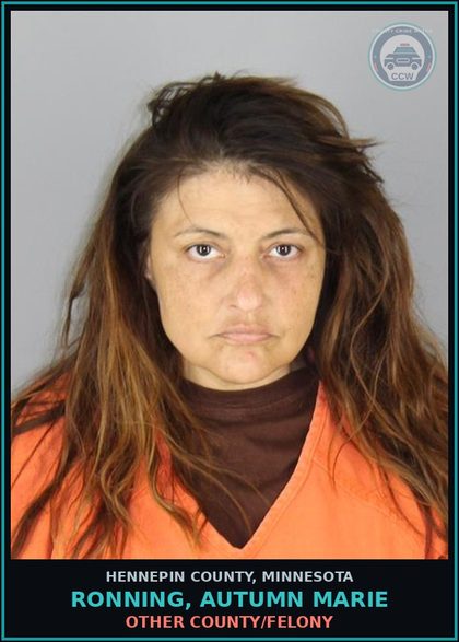 CCW arrest card for RONNING, AUTUMN MARIE in Hennepin County: DRUGS - 5TH DEGREE - POSSESS SCHEDULE 1,2,3,4 OR PARAPHERNALIA RESIDUAL - NOT Canna/HEMP