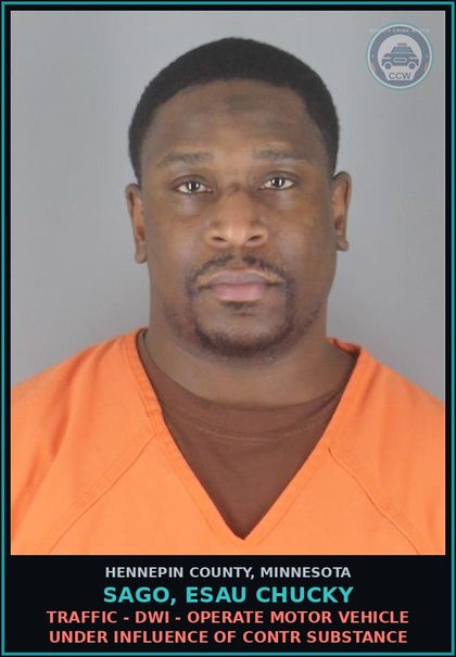 CCW arrest card for SAGO, ESAU CHUCKY in Hennepin County: TRAFFIC - DWI - OPERATE MOTOR VEHICLE UNDER INFLUENCE OF contr substance