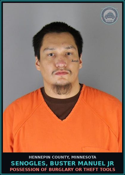 CCW arrest card for SENOGLES, BUSTER MANUEL JR in Hennepin County: POSSESSION OF BURGLARY OR THEFT TOOLS