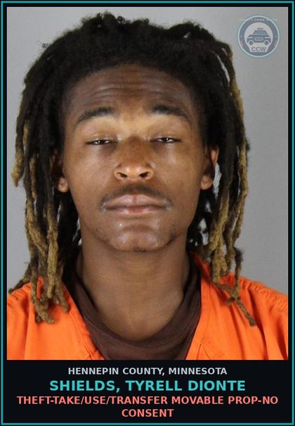 CCW arrest card for SHIELDS, TYRELL DIONTE in Hennepin County: DRUGS - 5TH DEGREE - POSSESS SCHEDULE 1,2,3,4 OR PARAPHERNALIA RESIDUAL - NOT Canna/HEMP