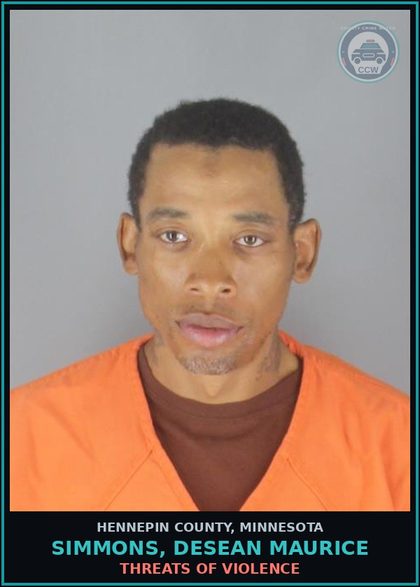 CCW arrest card for SIMMONS, DESEAN MAURICE in Hennepin County: THREATS OF VIOLENCE