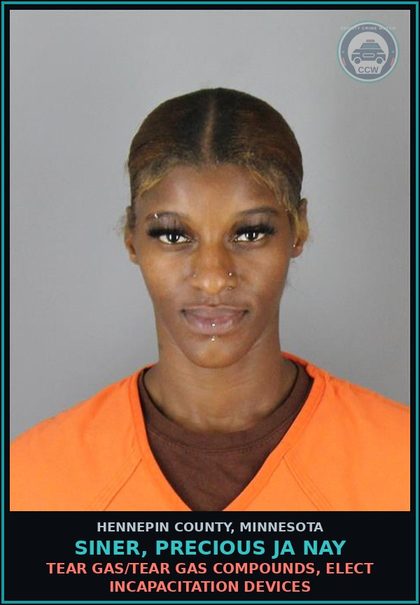 CCW arrest card for SINER, PRECIOUS JA NAY in Hennepin County: TEAR GAS/TEAR GAS COMPOUNDS, ELECT INCAPACITATION DEVICES