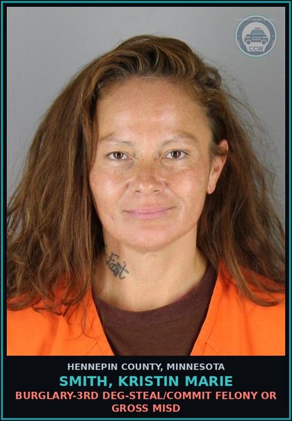 CCW arrest card for SMITH, KRISTIN MARIE in Hennepin County: BURGLARY-3RD DEG-STEAL/COMMIT FELONY OR GROSS MISD