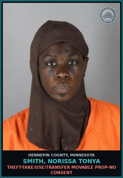 CCW arrest card for SMITH, NORISSA TONYA in Hennepin County: THEFT-TAKE/USE/TRANSFER MOVABLE PROP-NO CONSENT