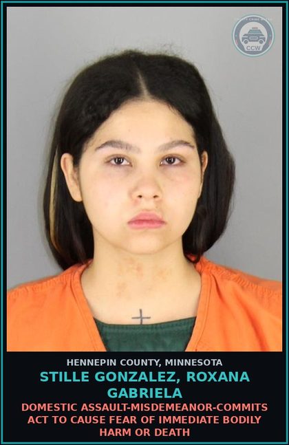CCW arrest card for STILLE GONZALEZ, ROXANA GABRIELA in Hennepin County: DOMESTIC ASSAULT-MISDEMEANOR-COMMITS ACT TO CAUSE FEAR OF IMMEDIATE BODILY HARM OR DEATH