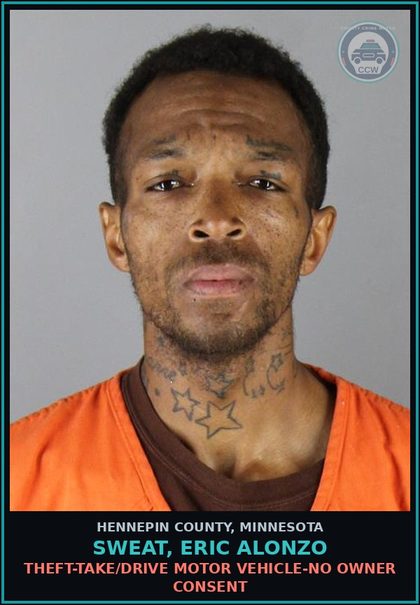 CCW arrest card for SWEAT, ERIC ALONZO in Hennepin County: THEFT-TAKE/DRIVE MOTOR VEHICLE-NO OWNER CONSENT