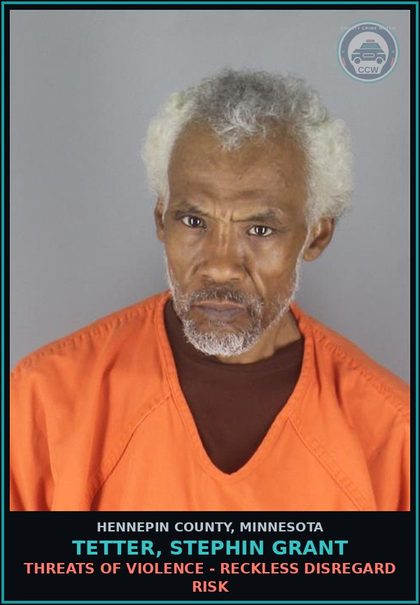 CCW arrest card for TETTER, STEPHIN GRANT in Hennepin County: THREATS OF VIOLENCE - RECKLESS DISREGARD RISK