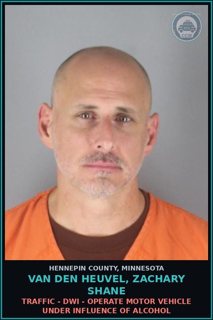 CCW arrest card for VAN DEN HEUVEL, ZACHARY SHANE in Hennepin County: TRAFFIC - DWI - OPERATE MOTOR VEHICLE UNDER INFLUENCE OF ALCOHOL