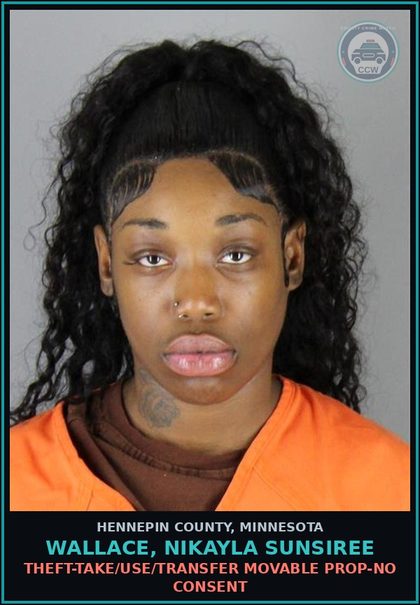CCW arrest card for WALLACE, NIKAYLA SUNSIREE in Hennepin County: THEFT-TAKE/USE/TRANSFER MOVABLE PROP-NO CONSENT