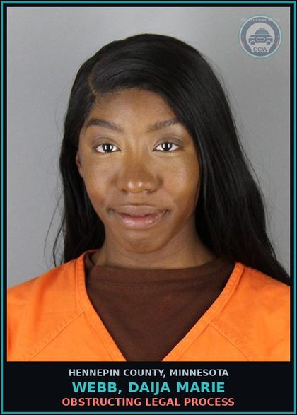 CCW arrest card for WEBB, DAIJA MARIE in Hennepin County: OBSTRUCTING LEGAL PROCESS