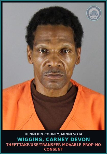 CCW arrest card for WIGGINS, CARNEY DEVON in Hennepin County: FLEEING A PEACE OFFICER IN A MOTOR VEHICLE