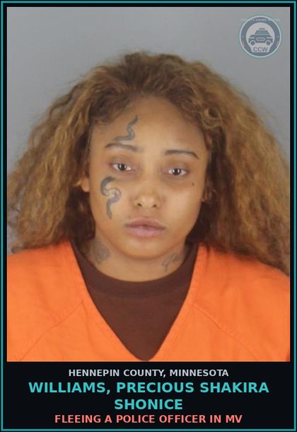 CCW arrest card for WILLIAMS, PRECIOUS SHAKIRA SHONICE in Hennepin County: FLEEING A POLICE OFFICER IN MV