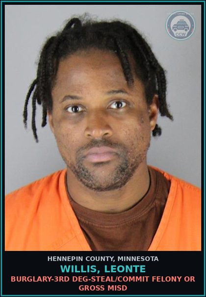 CCW arrest card for WILLIS, LEONTE in Hennepin County: BURGLARY-3RD DEG-STEAL/COMMIT FELONY OR GROSS MISD
