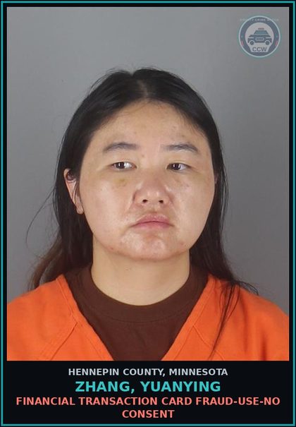 CCW arrest card for ZHANG, YUANYING in Hennepin County: FINANCIAL TRANSACTION CARD FRAUD-USE-NO CONSENT