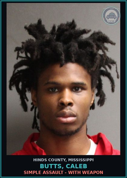 CCW arrest card for Butts, Caleb in Hinds County: Simple Assault - with weapon