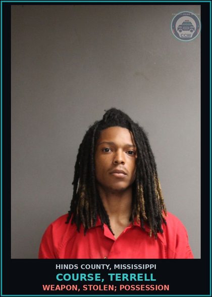 CCW arrest card for Course, Terrell in Hinds County: WEAPON, STOLEN; POSSESSION