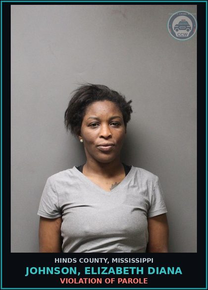 CCW arrest card for Johnson, Elizabeth Diana in Hinds County: VIOLATION OF PAROLE