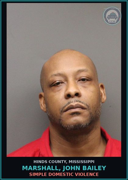 CCW arrest card for Marshall, John Bailey in Hinds County: SIMPLE DOMESTIC VIOLENCE