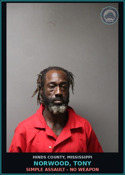 CCW arrest card for Norwood, Tony in Hinds County: Simple Assault - no weapon