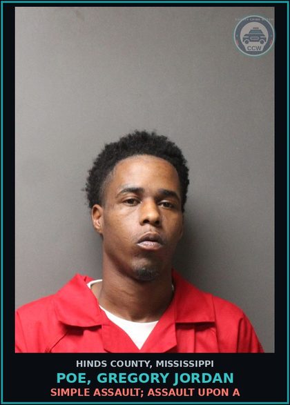 CCW arrest card for Poe, Gregory Jordan in Hinds County: SHOOTING INTO DWELLING HOUSE