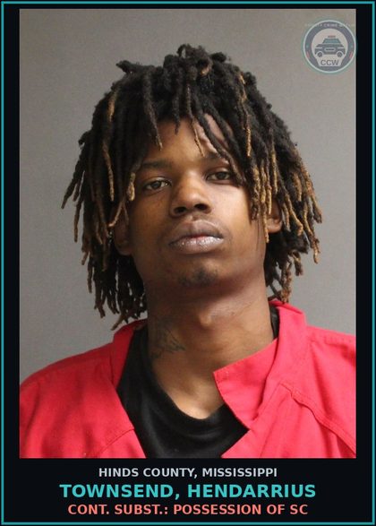 CCW arrest card for Townsend, Hendarrius in Hinds County: Cont. Subst.: Possession of Sc